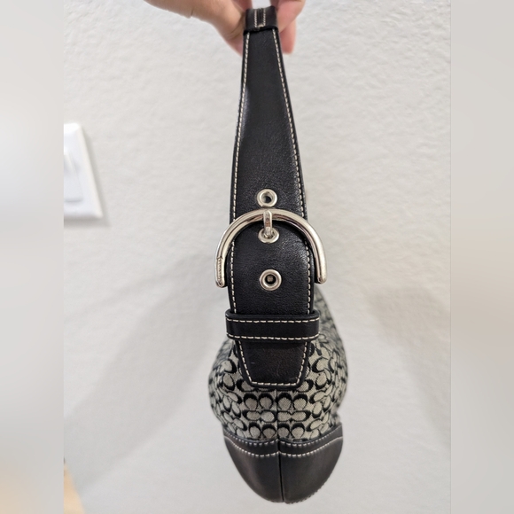 Authentic COACH Bag Small Signature Jacquard Gray/Black with Black Leather - Picture 3 of 7